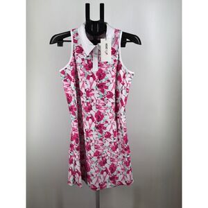SwingDish Womens Sleeveless Golf Dress Pink Mint Floral Polo Collar Size S NWT